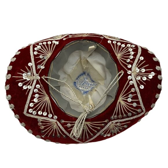 Pigalle Red SOMBRERO XXXX Vtg Small Mexican Mariachi Hat Sequined Embroidered - Picture 6 of 10